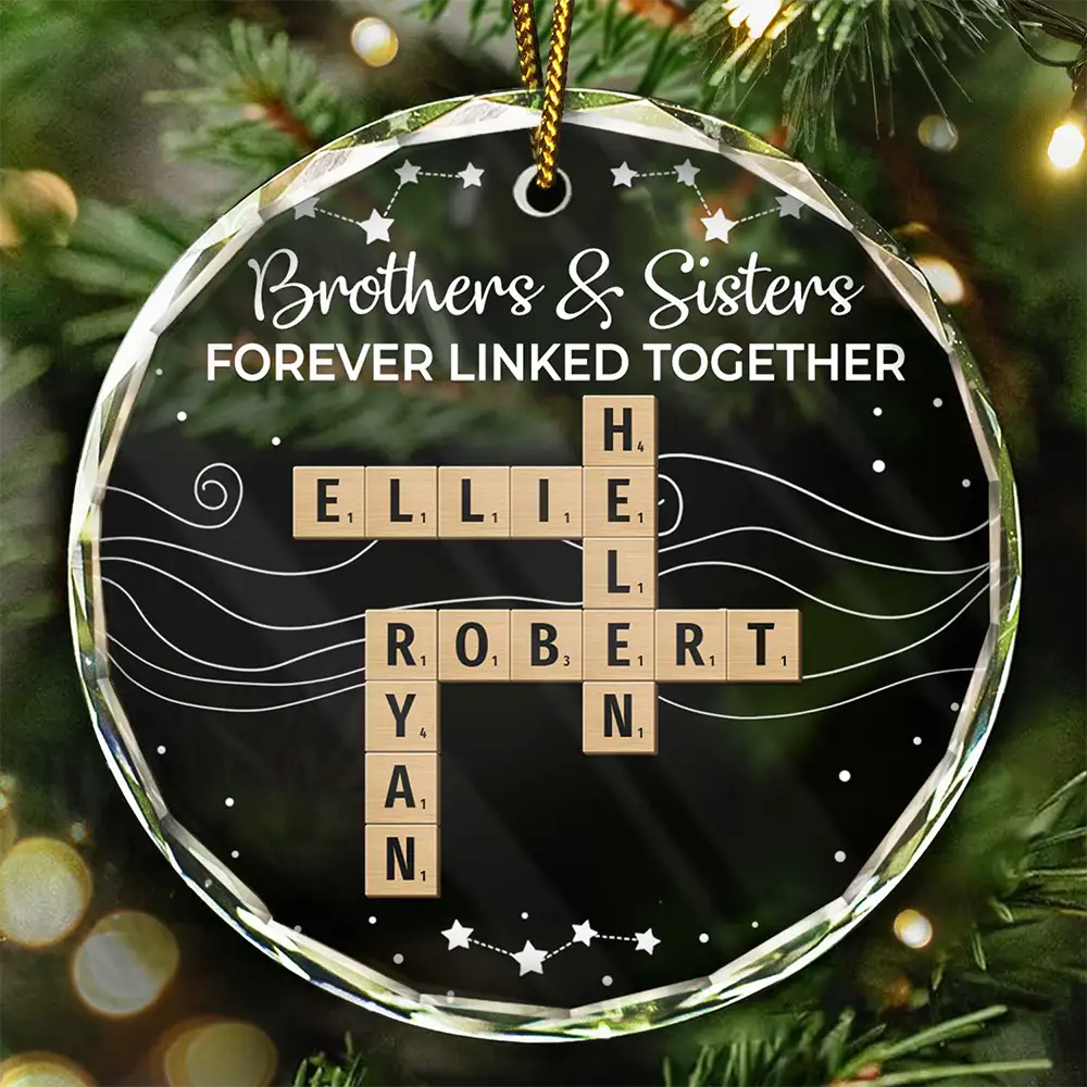 Crossword Brothers & Sisters Forever Linked Together - Personalized Circle Glass Ornament