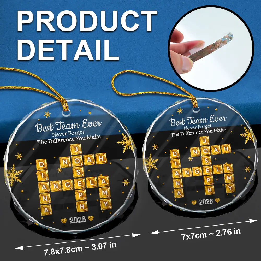 Grateful,Gift For Colleagues,Christmas,Crossword - Crossword Crystal Effect Best Team Ever Never Forget The Difference You Make - Personalized Circle Glass Ornament