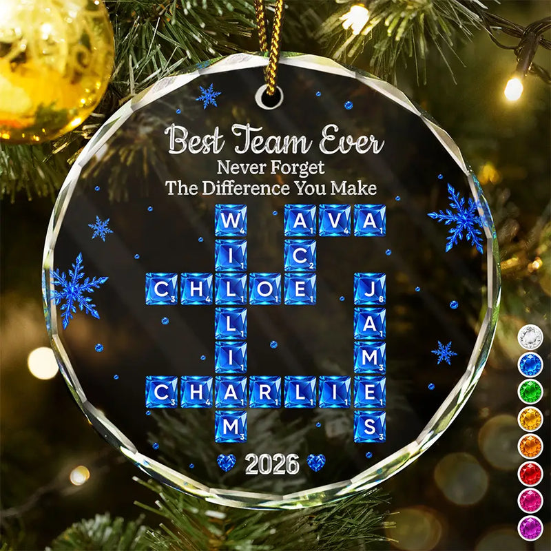Grateful,Gift For Colleagues,Christmas,Crossword - Crossword Crystal Effect Best Team Ever Never Forget The Difference You Make - Personalized Circle Glass Ornament