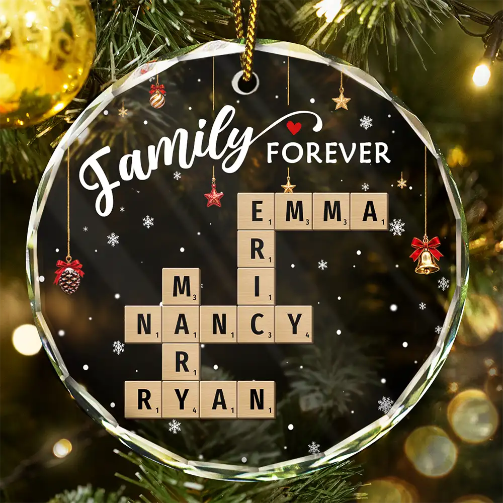 Crossword Family Forever - Personalized Circle Glass Ornament