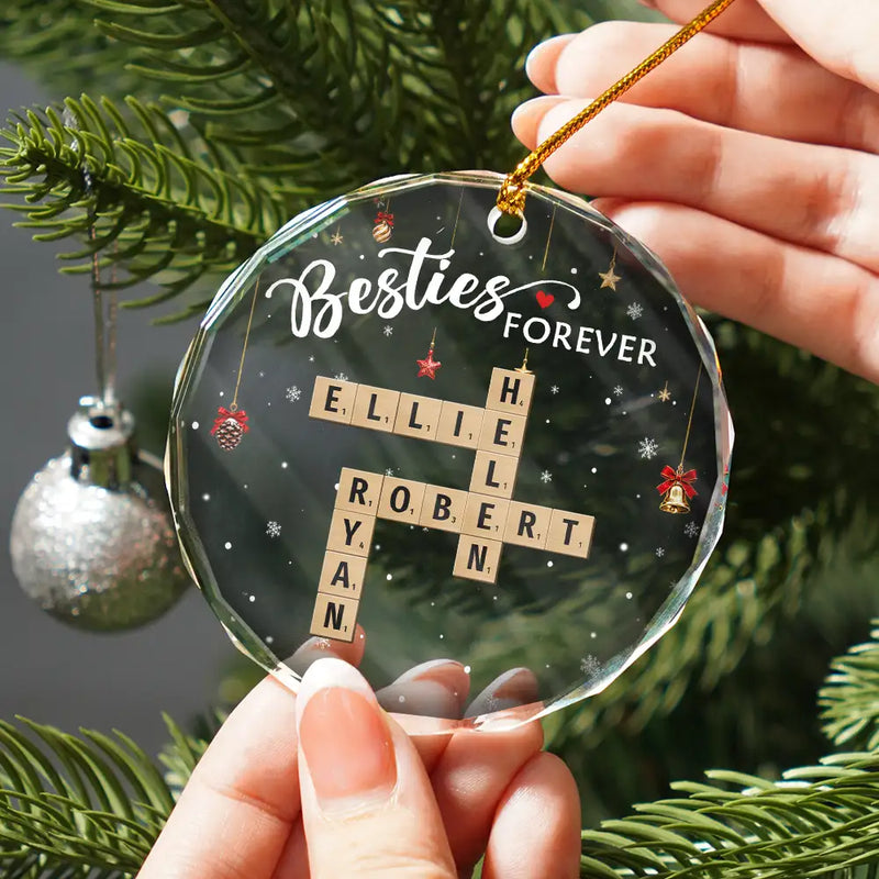 Christmas,Cozy,Family,Crossword - Crossword Family Forever - Personalized Circle Glass Ornament