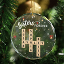 Christmas,Cozy,Family,Crossword - Crossword Family Forever - Personalized Circle Glass Ornament