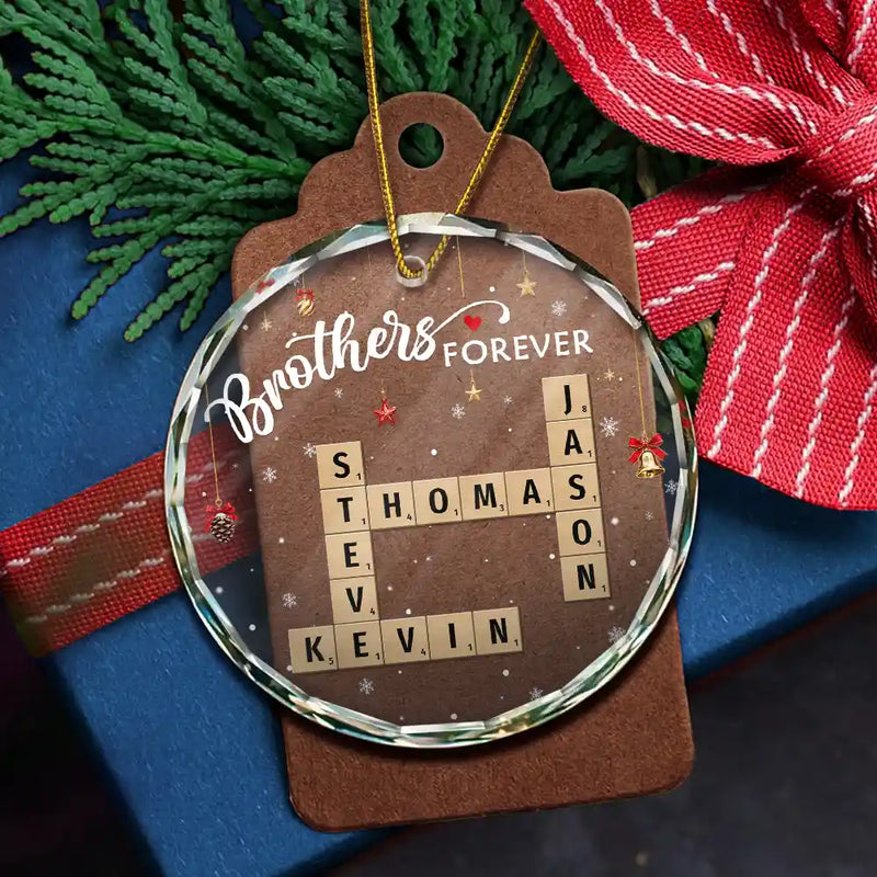 Christmas,Cozy,Family,Crossword - Crossword Family Forever - Personalized Circle Glass Ornament