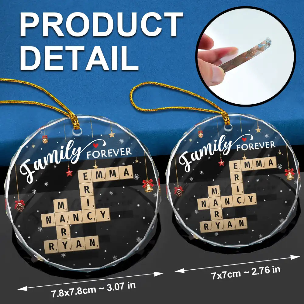 Christmas,Cozy,Family,Crossword - Crossword Family Forever - Personalized Circle Glass Ornament