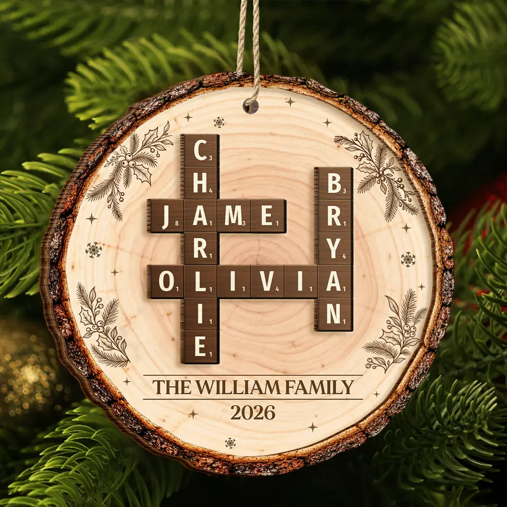Crossword Family Forever Linked Together - Personalized 2-Layered Wooden Ornament