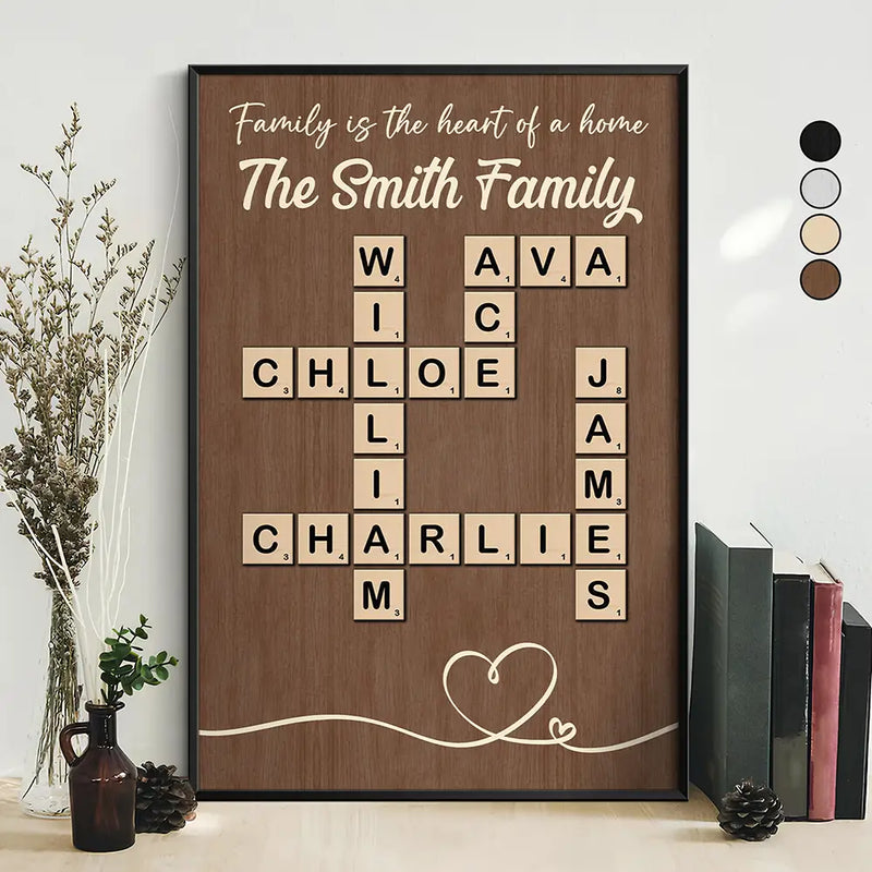 Family,Parents,Gift For Grandparents,Happy - Crossword Family Is The Heart Of A Home - Personalized Poster