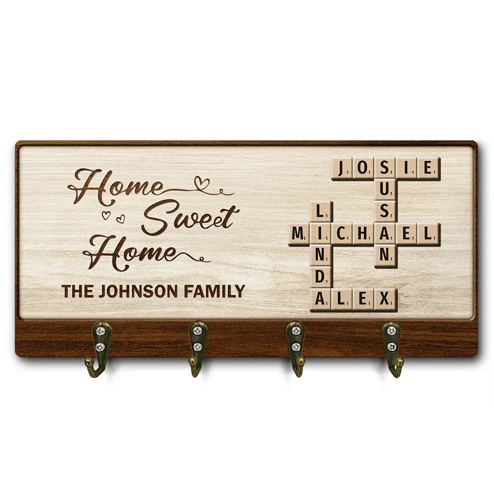 Crossword Family Members Home Sweet Home - Personalized Wood Key Holder