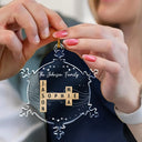 Christmas, Family, Happy - Crossword Family Names - Personalized Snowflakes Shaped Glass Ornament