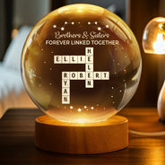 Family - Crossword Family Relationship Forever Linked Together - Personalized Crystal Globe Lamp