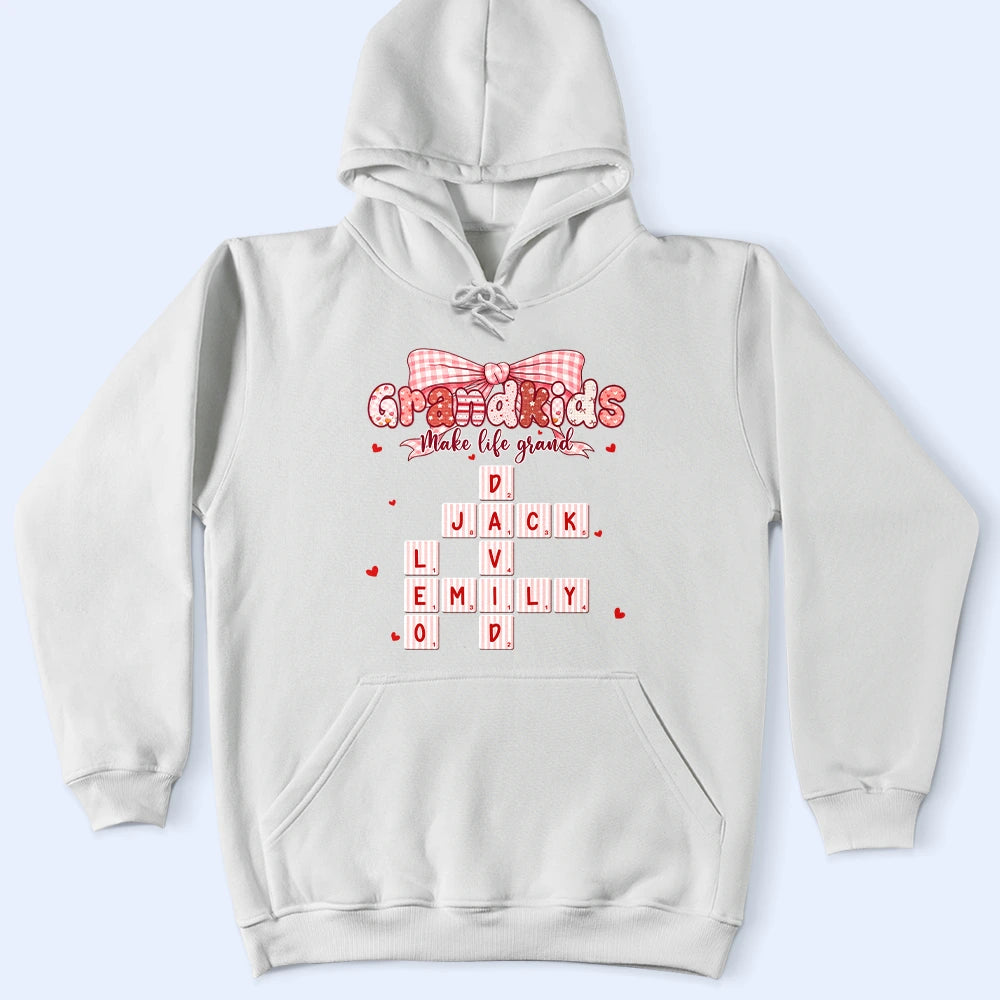 Gift For Grandma, Gift For Mother, Love - Crossword Grandkids Make Life Grand Preppy Coquette - Personalized T Shirt