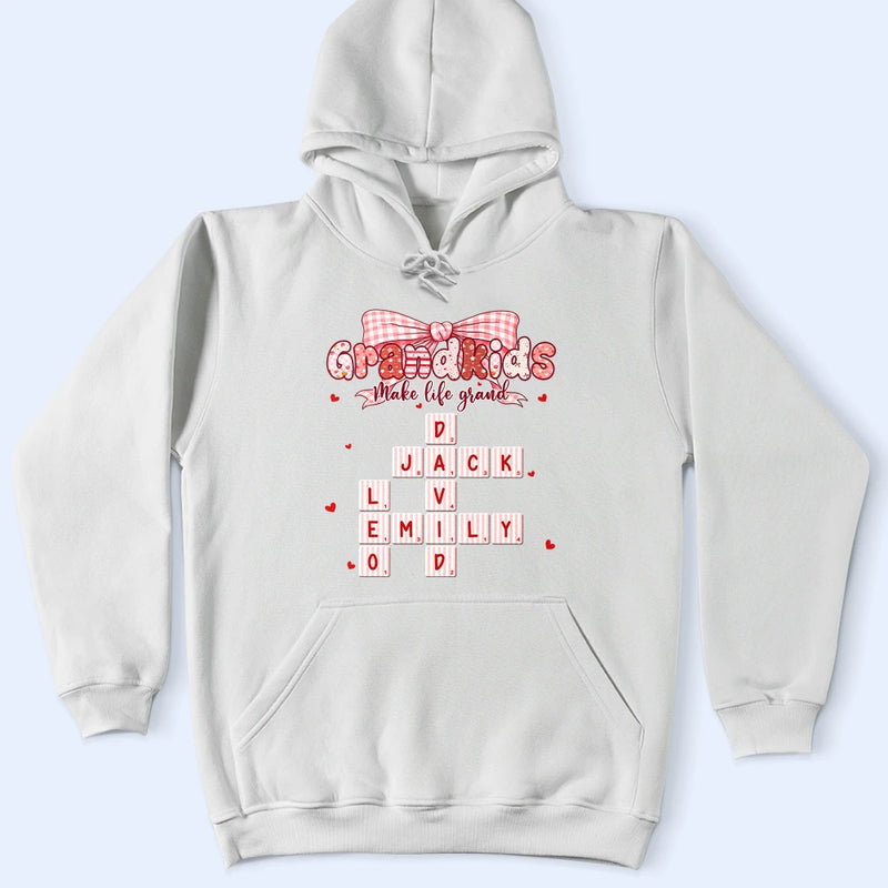 Gift For Grandma, Gift For Mother, Love - Crossword Grandkids Make Life Grand Preppy Coquette - Personalized T Shirt