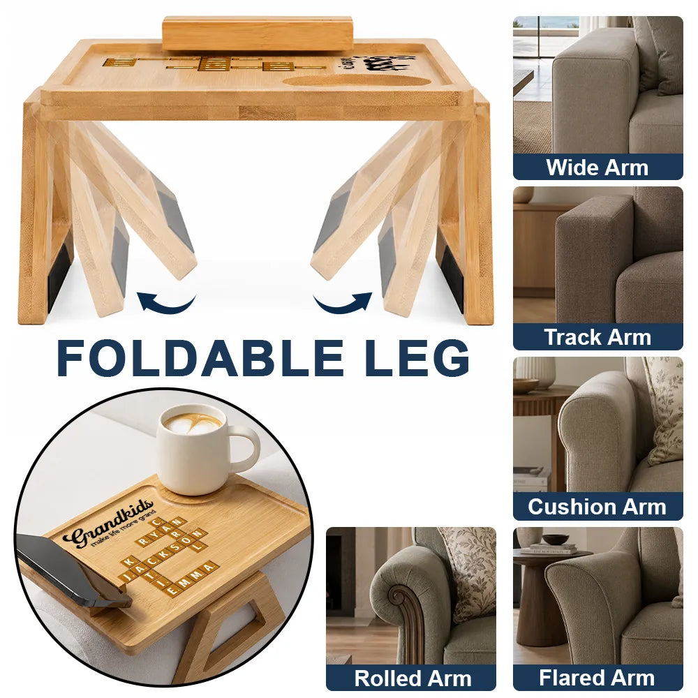 Gift For Men,Gift For Grandpa,Grandpa - Grandkids,Gift For Grandma,Grandma - Grandkids,Gift For Women,Gift For Grandparents,Non-Eng,Crossword,Icon,Adorable - Crossword Grandkids Make Life More Grand - Personalized Couch Arm Table