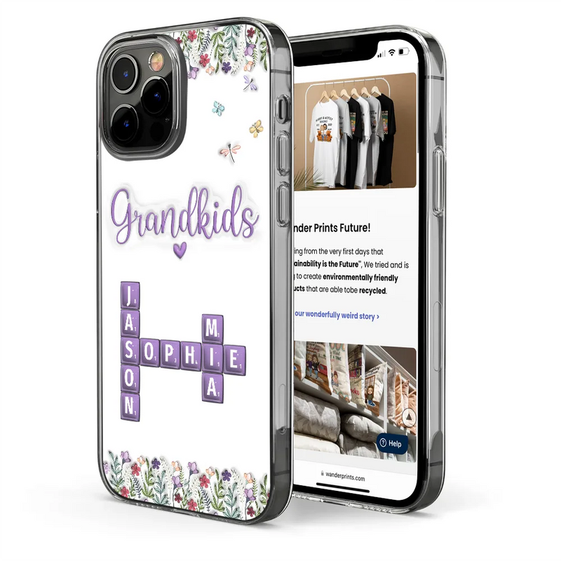 Gift For Grandma, Gift For Women, Happy, Top Market - Crossword My Grandkids 3D Inflated Effect - Personalized Clear Phone Case