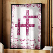 Family,Single Mom,Single Dad,LGBT,Pet Couple,Gift For Women,Gift For Men,Gift For Mother,Gift For Father,Gift For Grandparents,Happy - Crossword Our Family Toile De Jouy - Personalized Poster