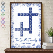 Family,Single Mom,Single Dad,LGBT,Pet Couple,Gift For Women,Gift For Men,Gift For Mother,Gift For Father,Gift For Grandparents,Happy - Crossword Our Family Toile De Jouy - Personalized Poster