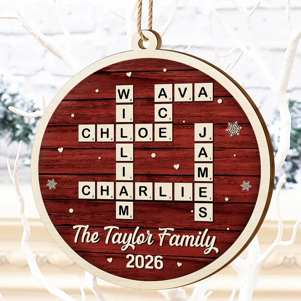 Gift For Couples,Gift For Husband,Gift For Wife,Parents,Gift For Mother,Gift For Grandpa,Gift For Father,Gift For Grandma,Family,Love,Christmas - Crossword Scrabble Family Name - Personalized Custom Shaped Wooden Ornament