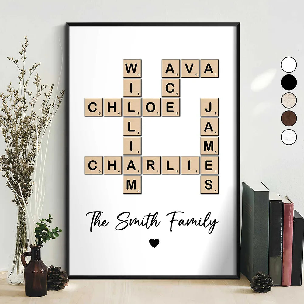 Family,Parents,Gift For Grandparents,Happy - Crossword Scrabble Family Name - Personalized Poster