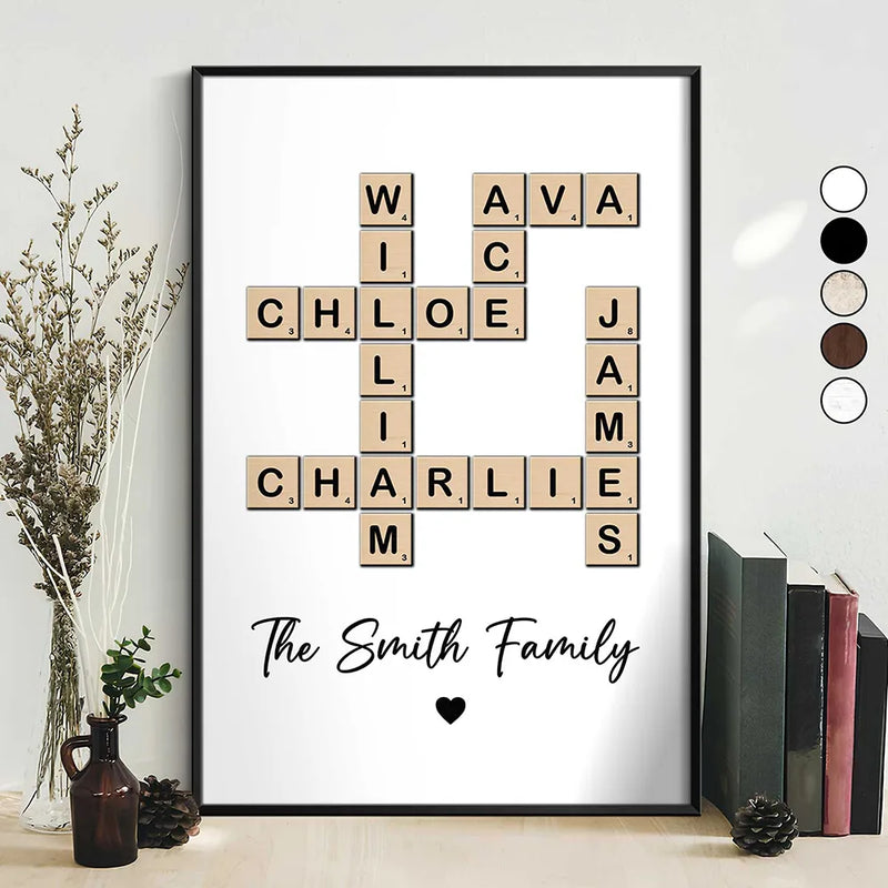 Family,Parents,Gift For Grandparents,Happy - Crossword Scrabble Family Name - Personalized Poster