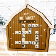 Christmas, Family - Crossword Scrabble Family Name Together In One Home - Personalized Custom Shaped Wooden Ornament