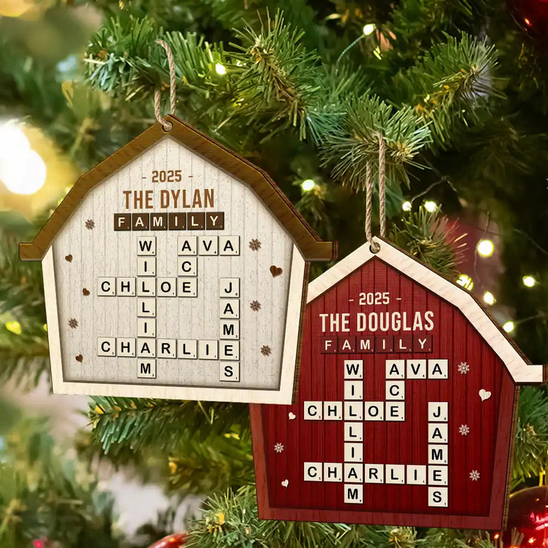Christmas, Family - Crossword Scrabble Family Name Together In One Home - Personalized Custom Shaped Wooden Ornament