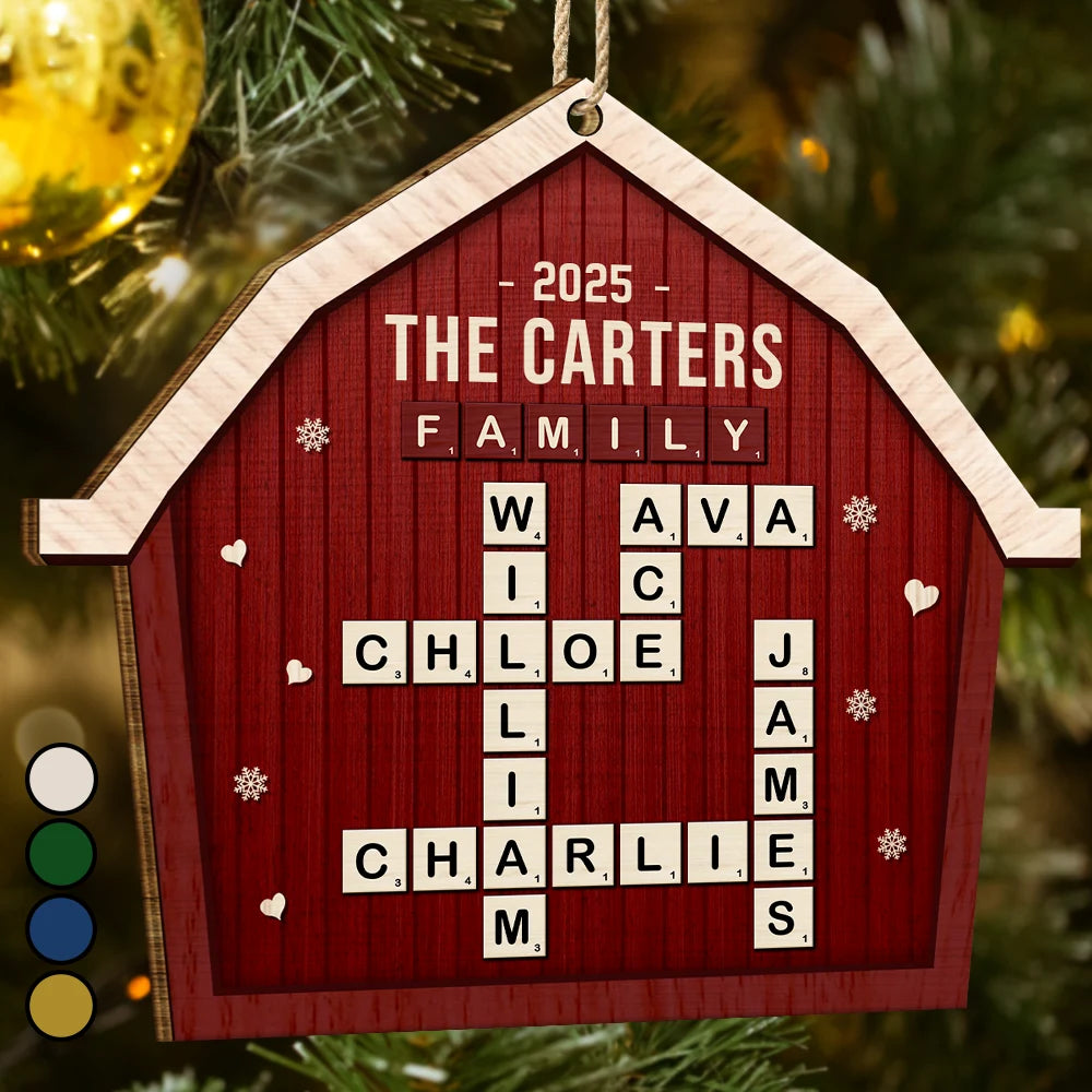 Crossword Scrabble Family Name Together In One Home - Personalized Custom Shaped Wooden Ornament
