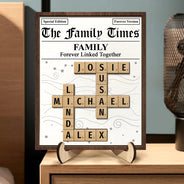 Family,Gift For Mother,Gift For Father,Mom - Daughters (Adult),Mom - Daughters (Young),Mom - Children,Dad - Daughters (Adult),Dad - Daughters (Young),Dad - Sons,Dad - Children,Gift For Sibling,Cousin,Christmas,Love - Crossword The Family Times - Personalized 2-Layered Wooden Plaque With Stand