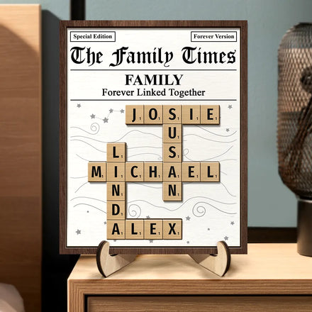Crossword The Family Times - Personalized 2-Layered Wooden Plaque With Stand