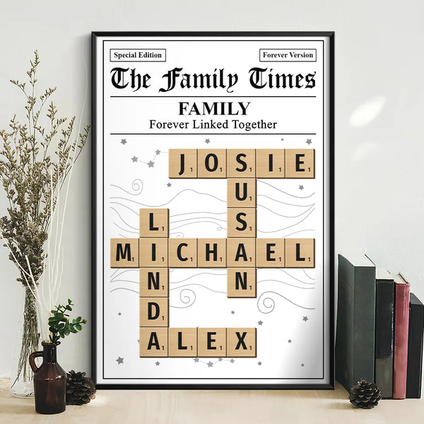 Family,Gift For Mother,Gift For Father,Mom - Daughters (Adult),Mom - Daughters (Young),Mom - Children,Dad - Daughters (Adult),Dad - Daughters (Young),Dad - Sons,Dad - Children,Gift For Sibling,Cousin,Christmas,Love - Crossword The Family Times - Personalized Poster