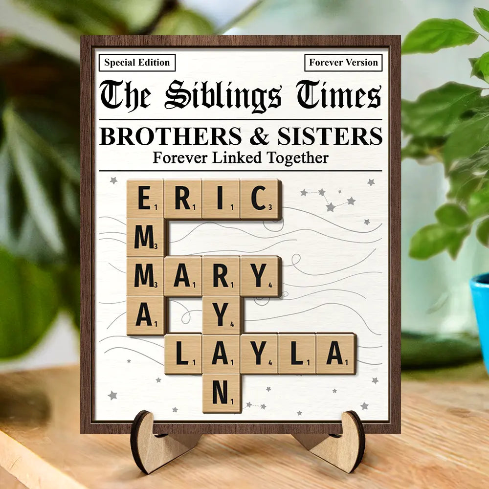 Crossword The Siblings Times - Personalized 2-Layered Wooden Plaque With Stand