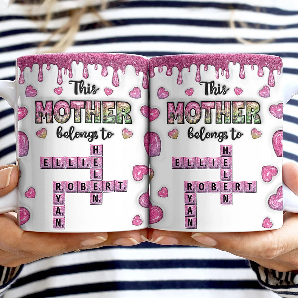 Gift For Mother,Gift For Grandma,Happy,Crossword - Crossword This Mom Grandma Belongs To - Personalized White Edge-to-Edge Mug