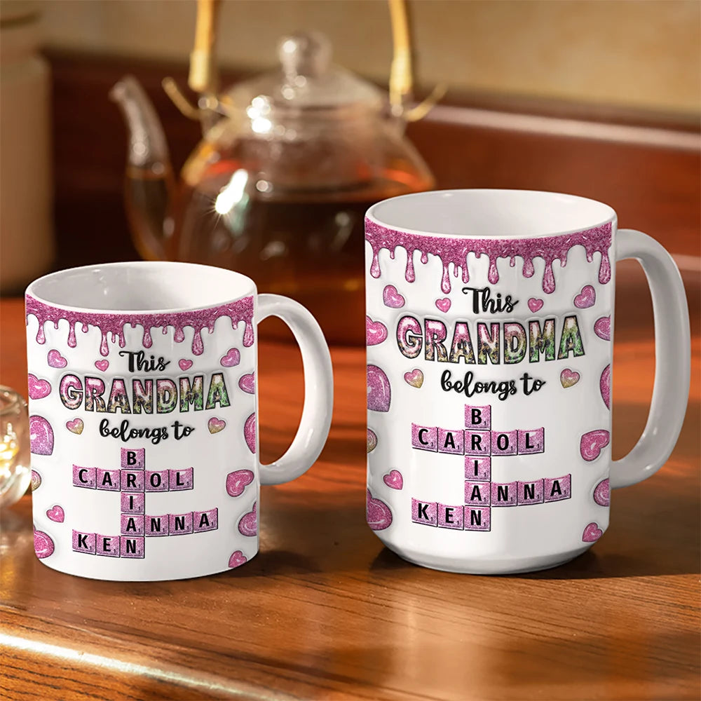 Gift For Mother,Gift For Grandma,Happy,Crossword - Crossword This Mom Grandma Belongs To - Personalized White Edge-to-Edge Mug