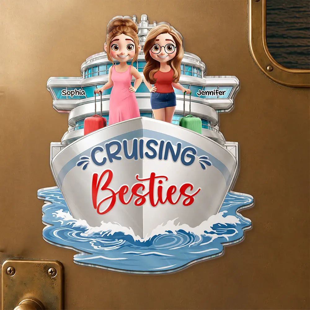 Summer, Cruising, Gift For Bestie, Playful, Vector - Cruise Bestie On Trip Girls Trip - Personalized Acrylic Magnet