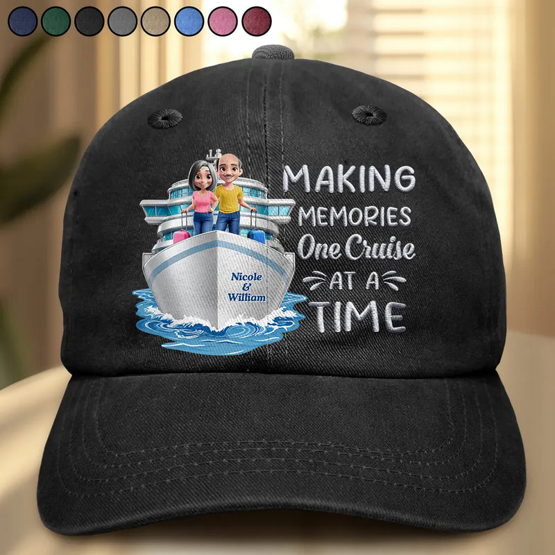 Cruising, Romantic, Summer, Gift For Couples, Vector - Cruising Partners For Life - Personalized Vintage Washed Denim Cap