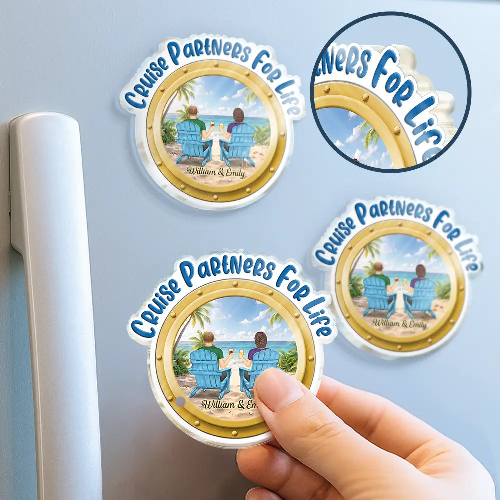Summer, Gift For Couples, Cruising, Romantic, Vector - Cruising Partners For Life Backside - Personalized Acrylic Magnet