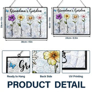 Gift For Grandma,Gift For Mother,Love - Crystal Art Birth Flower Grandma's Garden - Personalized Horizontal Stained Glass Suncatcher
