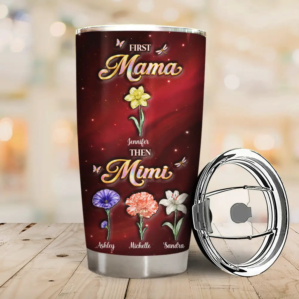 Gift For Grandma,Gift For Mother,Gift For Women,Happy - Crystal Birth Month Flower First Mom Now Grandma - Personalized Tumbler