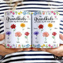 Gift For Grandma, Gift For Women, Happy, Top Market - Crystal Effect Birth Flower Grandkids Make Life More Grand - Personalized White Edge-to-Edge Mug