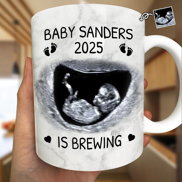 New Dad,New baby,New Mom,Happy - Custom Photo Baby Brewing Expecting Mom Parents - Personalized White Edge-to-Edge Mug