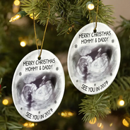 Custom Photo Baby Expecting See You In 2027 - Personalized Circle Ceramic Ornament
