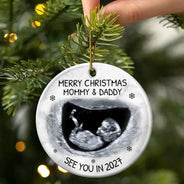 Custom Photo Baby Expecting See You In 2027 - Personalized Circle Ceramic Ornament