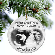 Custom Photo Baby Expecting See You In 2027 - Personalized Circle Ceramic Ornament