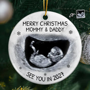 Custom Photo Baby Expecting See You In 2027 - Personalized Circle Ceramic Ornament