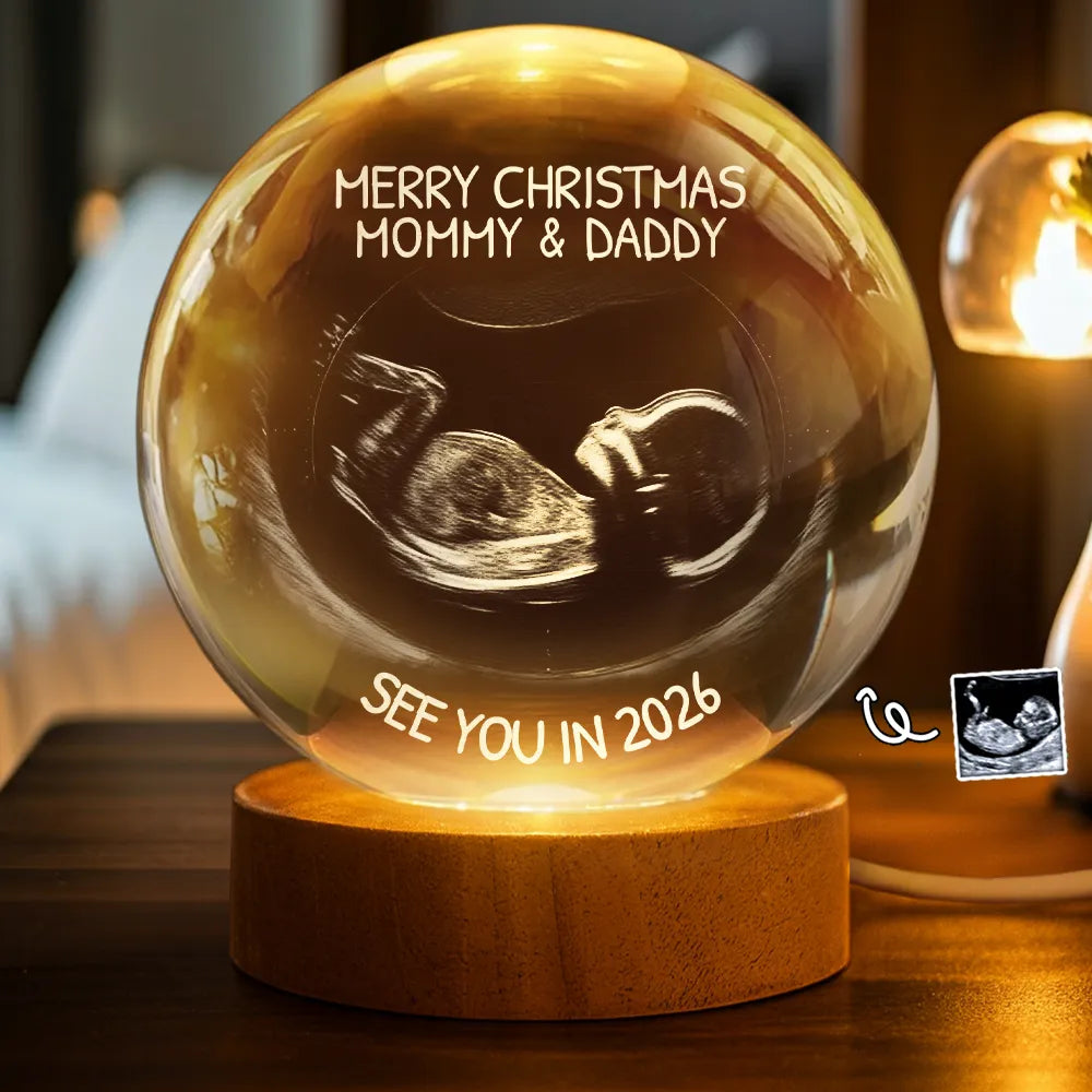Custom Photo Baby Expecting See You In 2026 - Personalized Crystal Globe Lamp