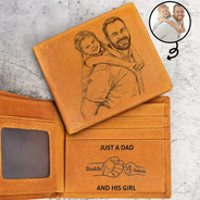 Custom Photo,Gift For Father,Dad - Daughters (Young),Non-Eng,Photo - Pencil Sketch (Bold),Icon,Proud - Custom Photo Bold Sketch Just A Dad And His Girl - Personalized Engraved Leather Wallet