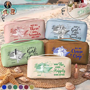 Custom Photo, Art Design, Summer, Cruising, Gift For Yourself, Confident, Photo - Pencil Sketch - White BG - Custom Photo Pencil Sketch Art Travel All My Cruise Crap - Personalized Leather Makeup Bag