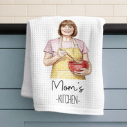 Gift For Wife,Gift For Yourself,Gift For Women,Gift For Mother,Gift For Aunt,Gift For Grandma,Happy,Cooking,Baking  - Custom Photo Colored Pencil Sketch Mom Grandma Kitchen - Personalized Kitchen Towel