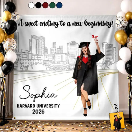 Custom Photo Congrats Grad A Sweet Ending To The New Beginning - Personalized Backdrop