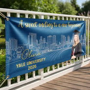 Graduation,Gift For Yourself,Gift For Daughter,Gift For Son,Gift For Bestie,Non-Eng,Photo,Proud - Custom Photo Congrats Grad A Sweet Ending To The New Beginning - Personalized Horizontal Banner
