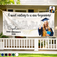 Graduation,Gift For Yourself,Gift For Daughter,Gift For Son,Gift For Bestie,Non-Eng,Photo,Proud - Custom Photo Congrats Grad A Sweet Ending To The New Beginning - Personalized Horizontal Banner