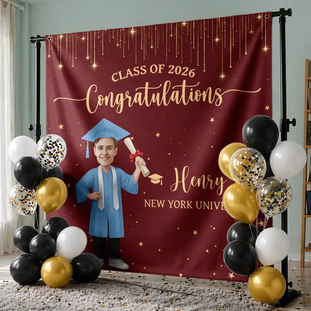 Graduation,Gift For Yourself,Gift For Bestie,Gift For Daughter,Gift For Son,Photo,Vector,Proud - Custom Photo Congratulations On Your Graduation - Personalized Backdrop